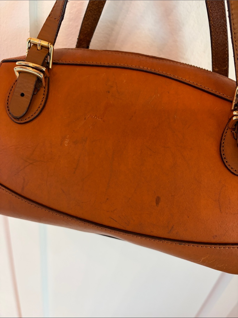 ๐ VINTAGE ๐ Ralph Lauren ๐ Tan Leather Satchel Handbag - Picture 4 of 6